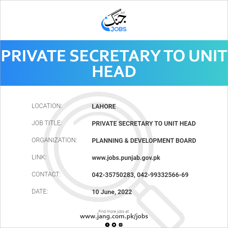 Private Secretary To Unit Head