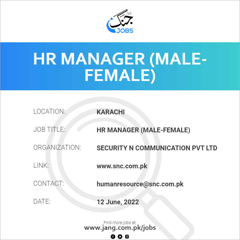 HR Manager (Male-Female)