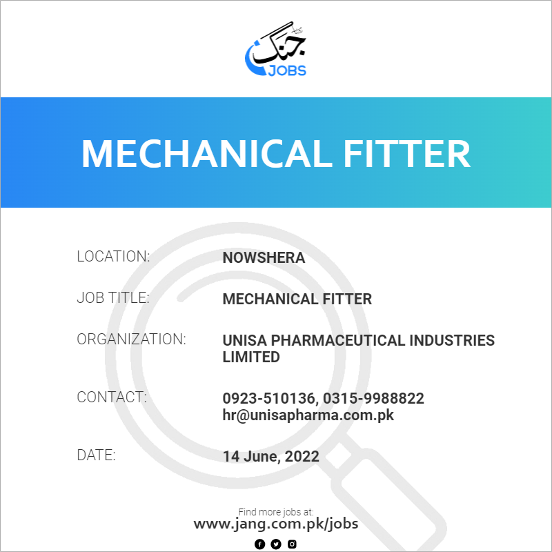 mechanical-fitter-job-unisa-pharmaceutical-industries-limited-jobs