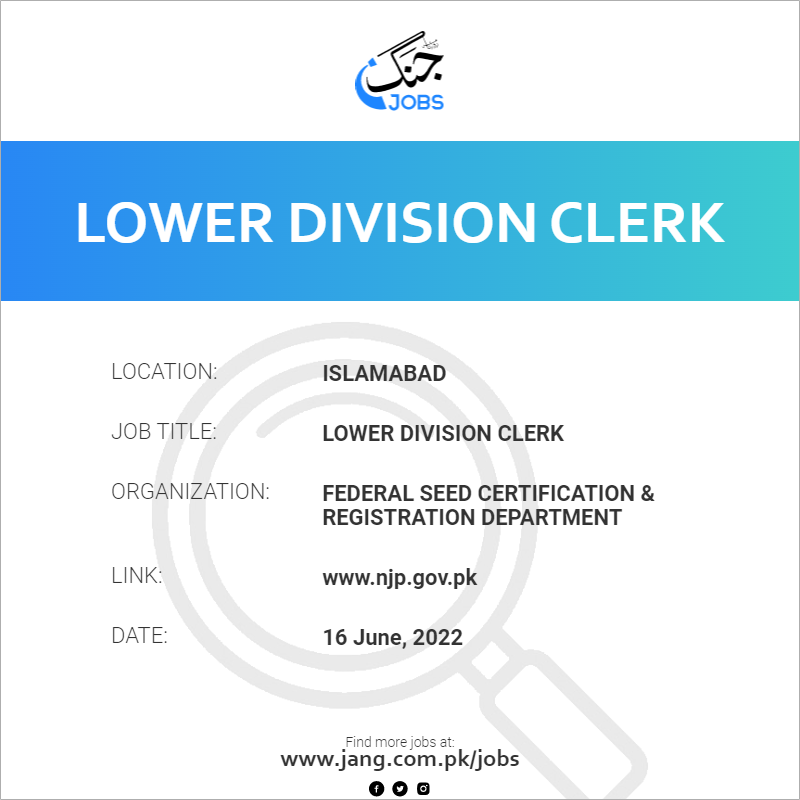 Lower Division Clerk Job Federal Seed Certification Registration