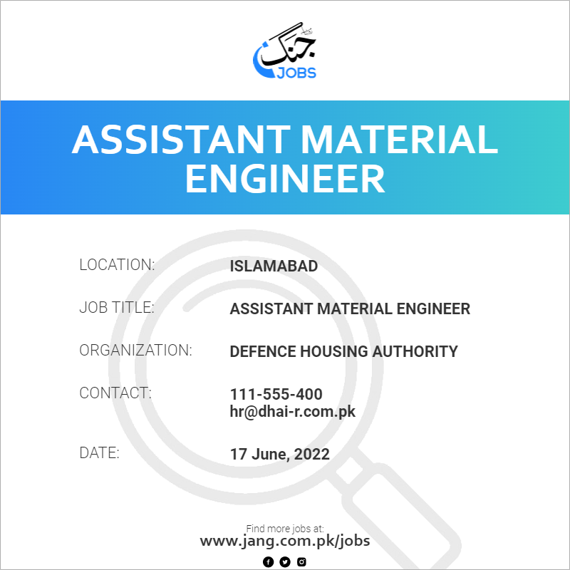 Assistant Material Engineer Job Defence Housing Authority Jobs in