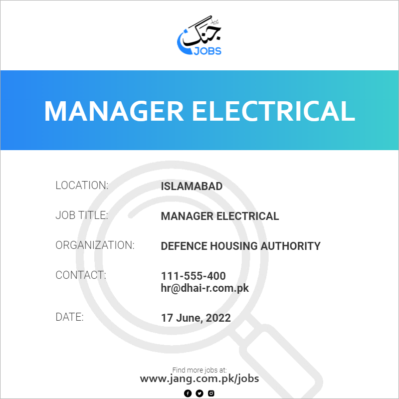 manager-electrical-job-defence-housing-authority-jobs-in-islamabad