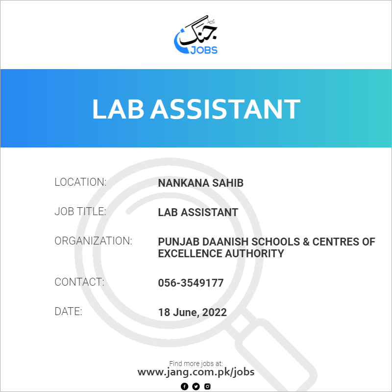 Lab Assistant Job Punjab Daanish Schools & Centres Of Excellence