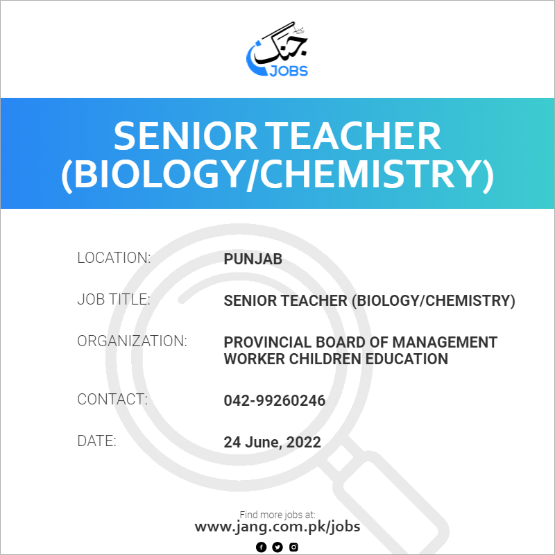 Senior Teacher (Biology/Chemistry)