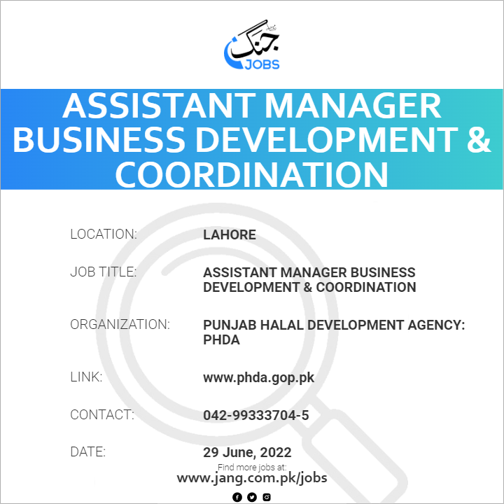 Assistant Manager Business Development & Coordination