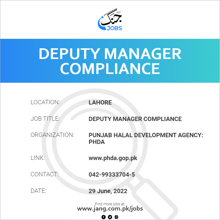 Deputy Manager Compliance