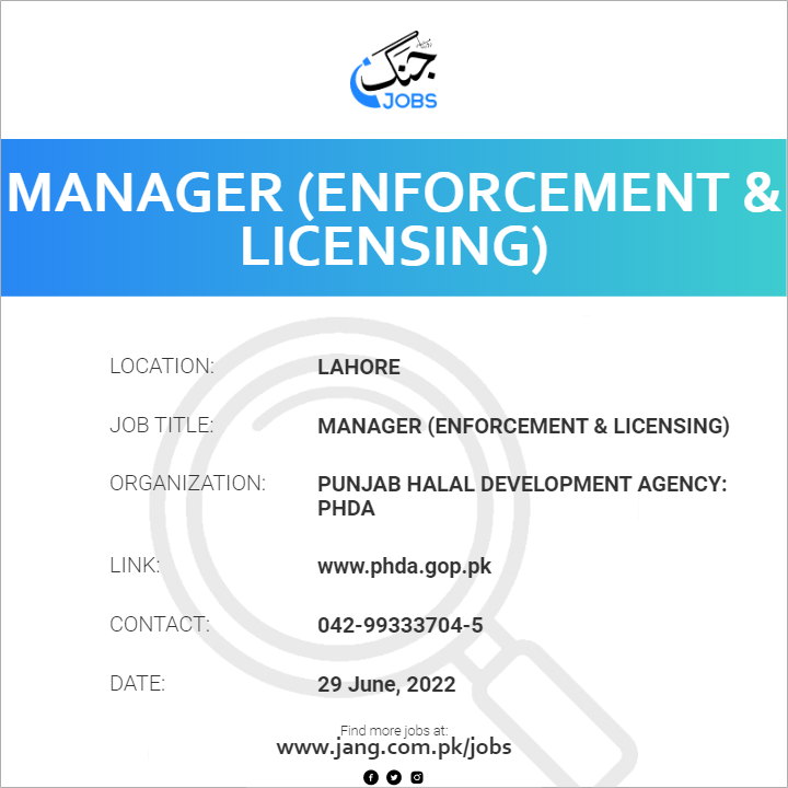 Manager (enforcement & Licensing)