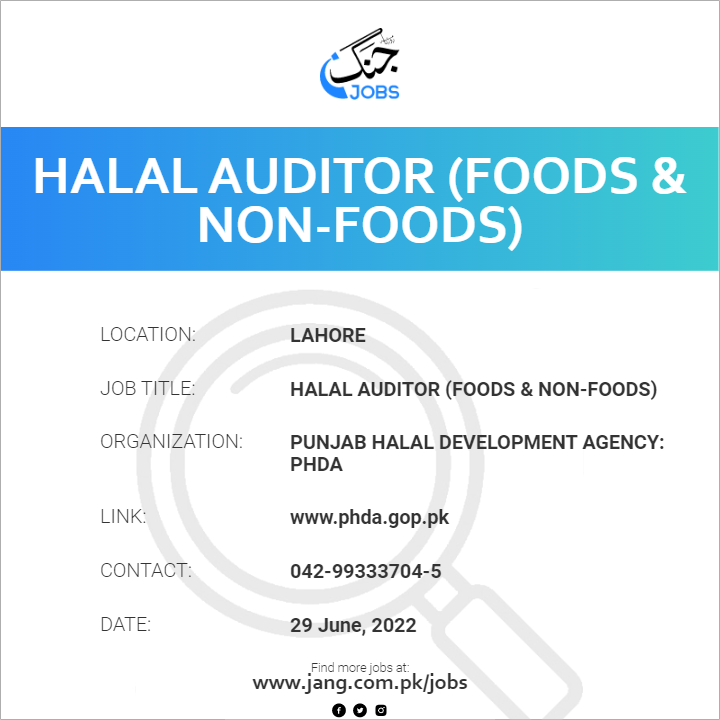 Halal Auditor (Foods & Non-Foods)