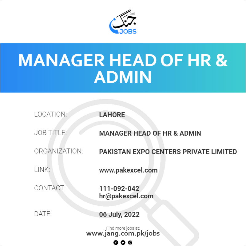 Manager Head Of HR & Admin