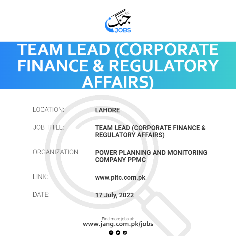 Team Lead (Corporate Finance & Regulatory Affairs)
