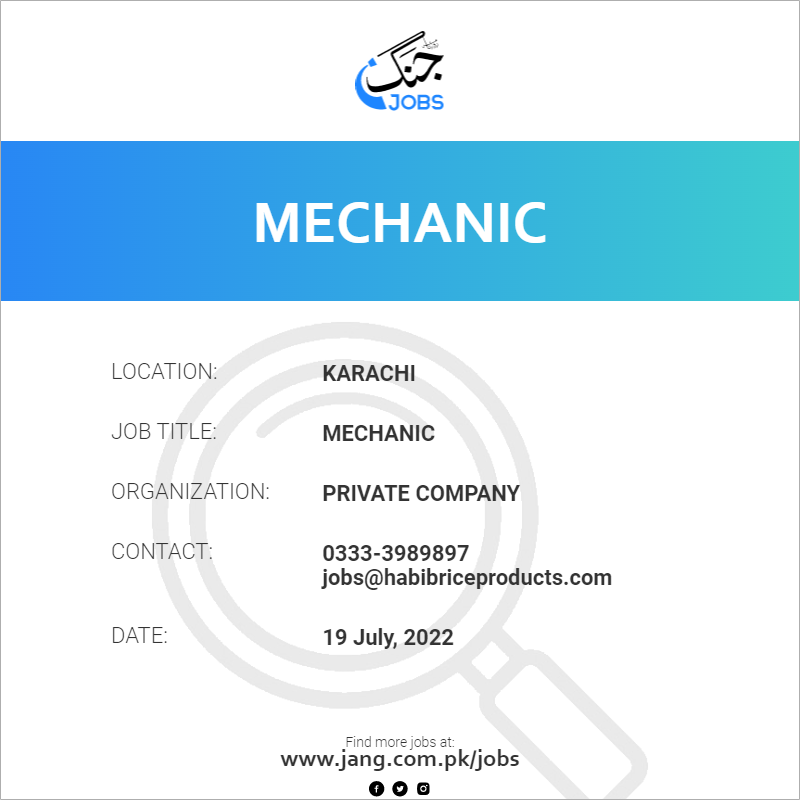 mechanic-job-private-company-jobs-in-karachi-47678