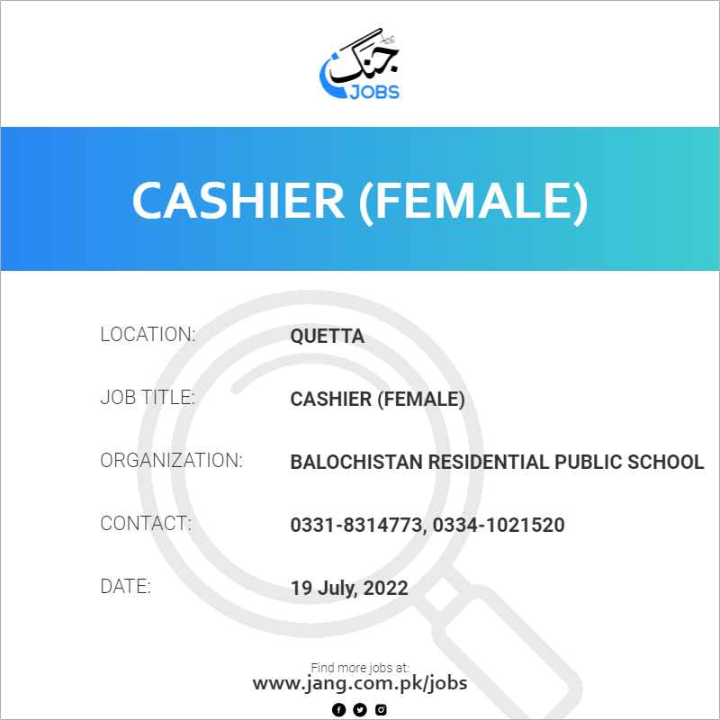 Cashier Jobs In Karachi Today