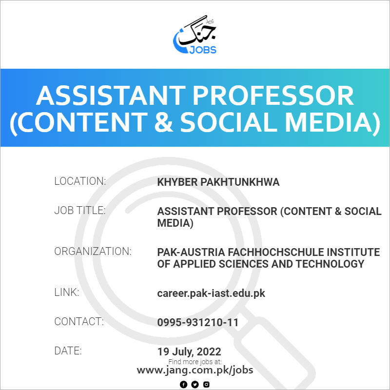 Assistant Professor (Content & Social Media)