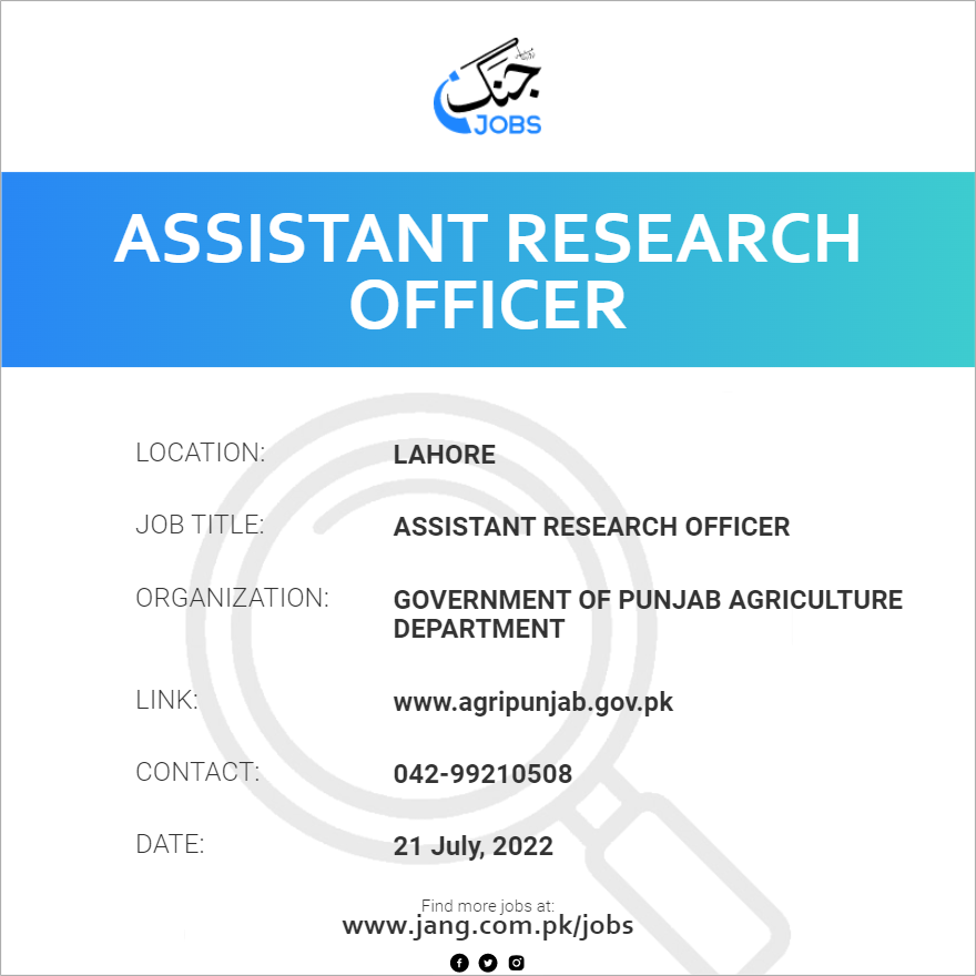 research assistant jobs in lahore