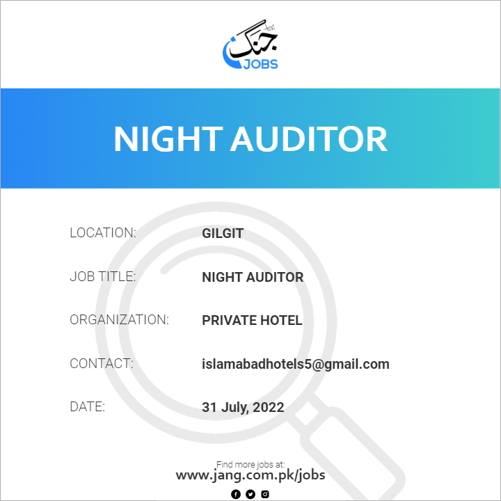 Night Auditor Job Private Hotel Jobs In Gilgit 48365   48365 110003 Card 