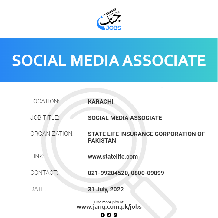 Social Media Associate Job State Life Insurance Corporation Of