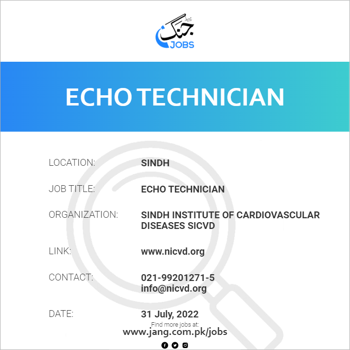 Echo Technician Job Sindh Institute Of Cardiovascular Diseases Sicvd