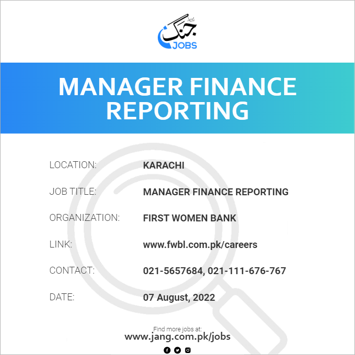 Manager Finance Reporting