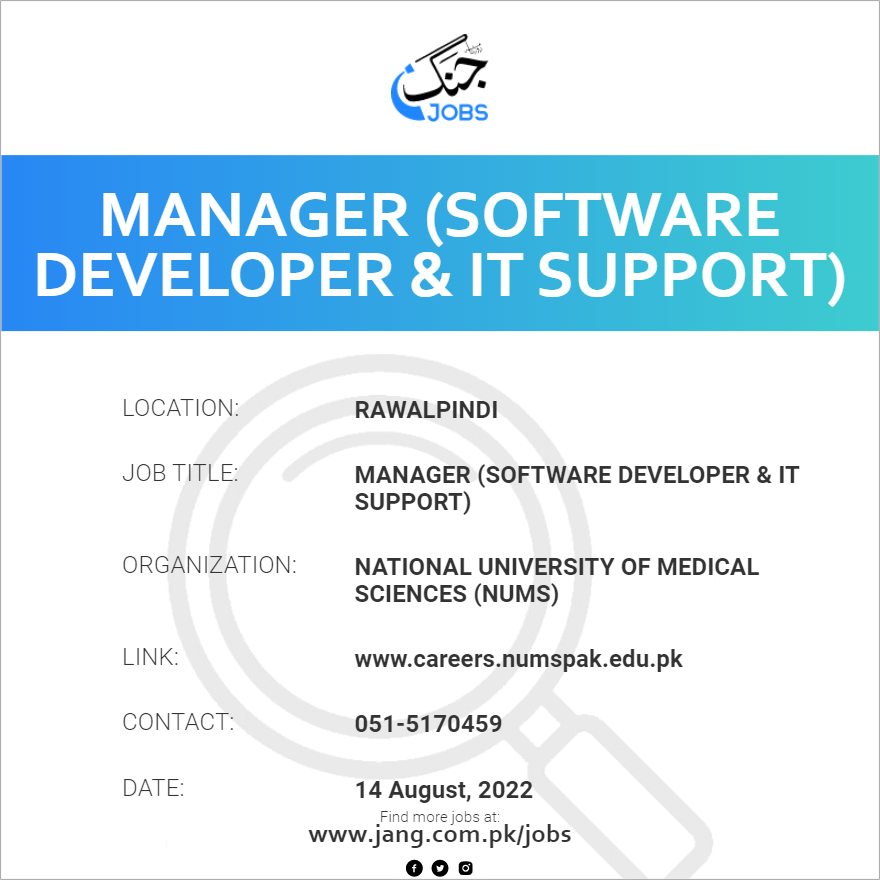 Manager (software Developer & It Support) Job – National University Of ...