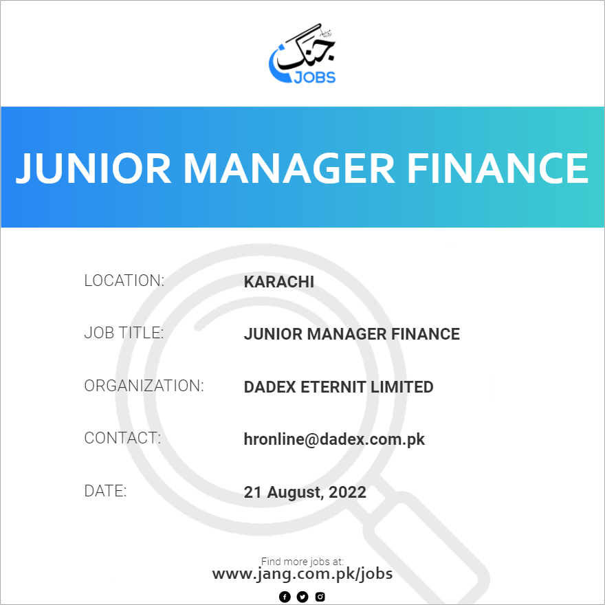 Junior Manager Finance