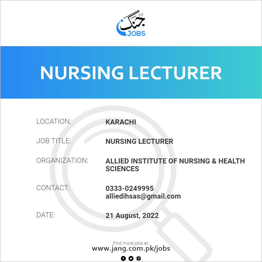 nursing lecturer jobs in karachi