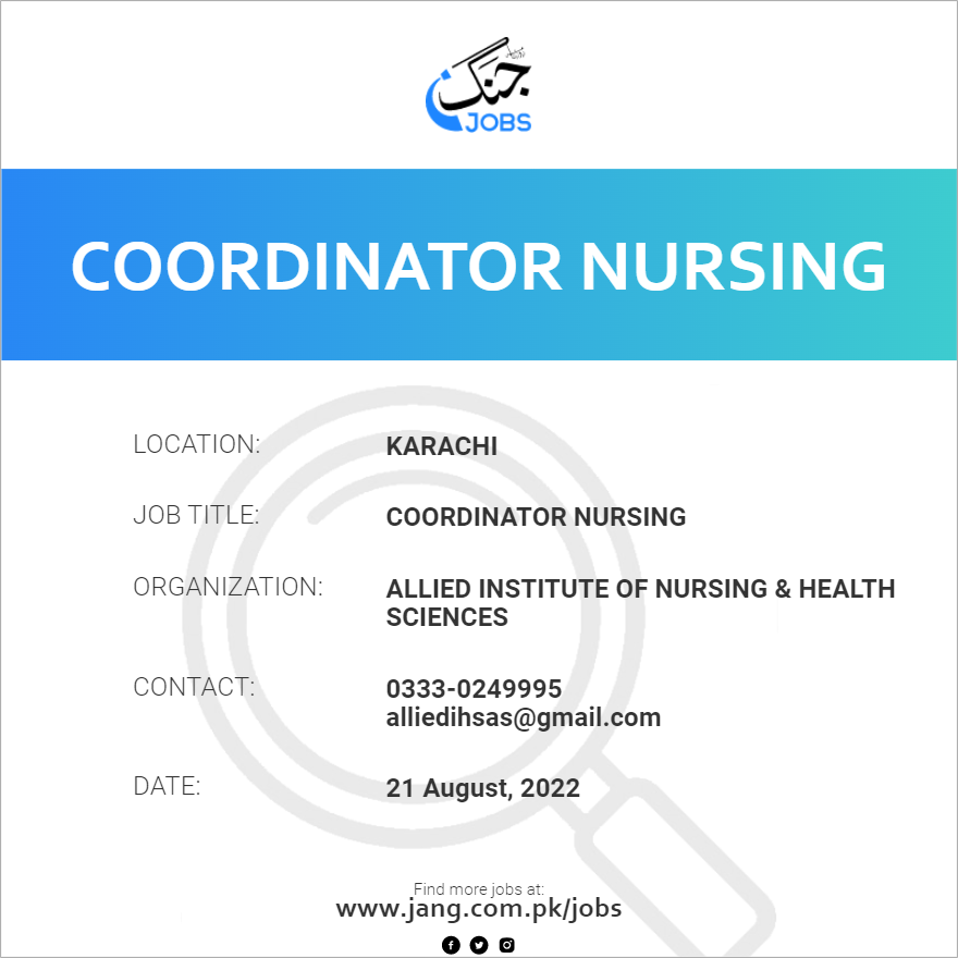 Coordinator Nursing Job Allied Institute Of Nursing Health Sciences   49965 122357 Card 