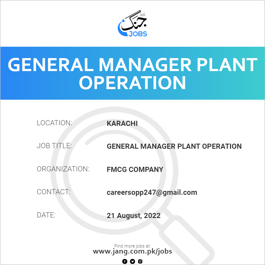 General Manager Plant Operation