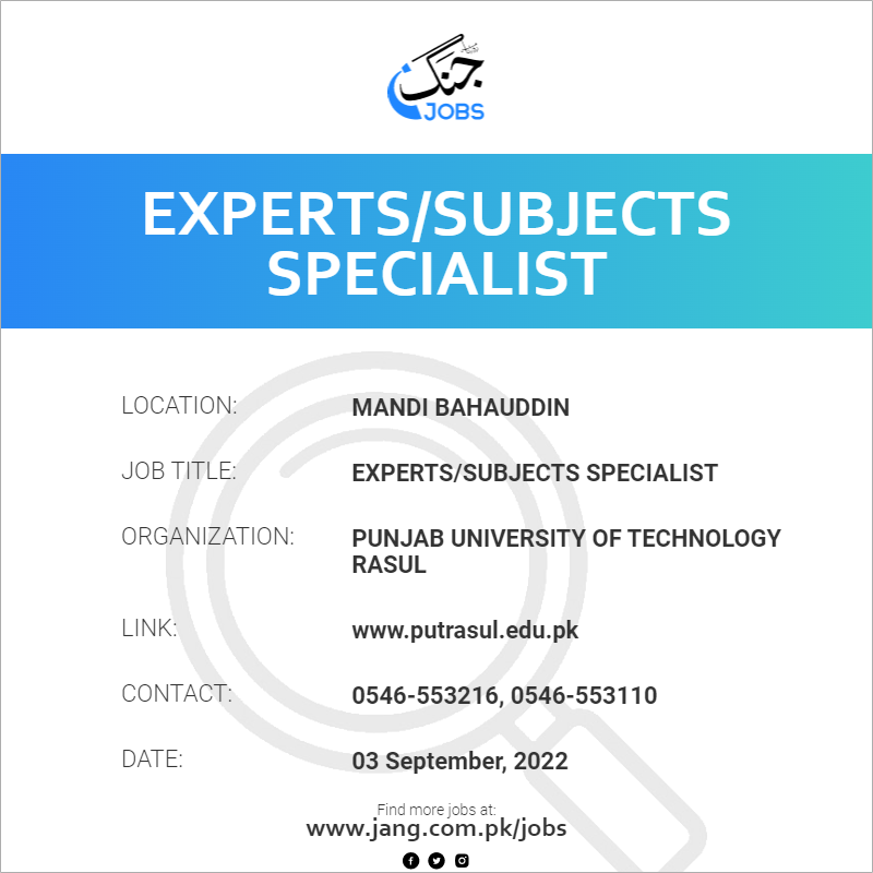 Experts/Subjects Specialist