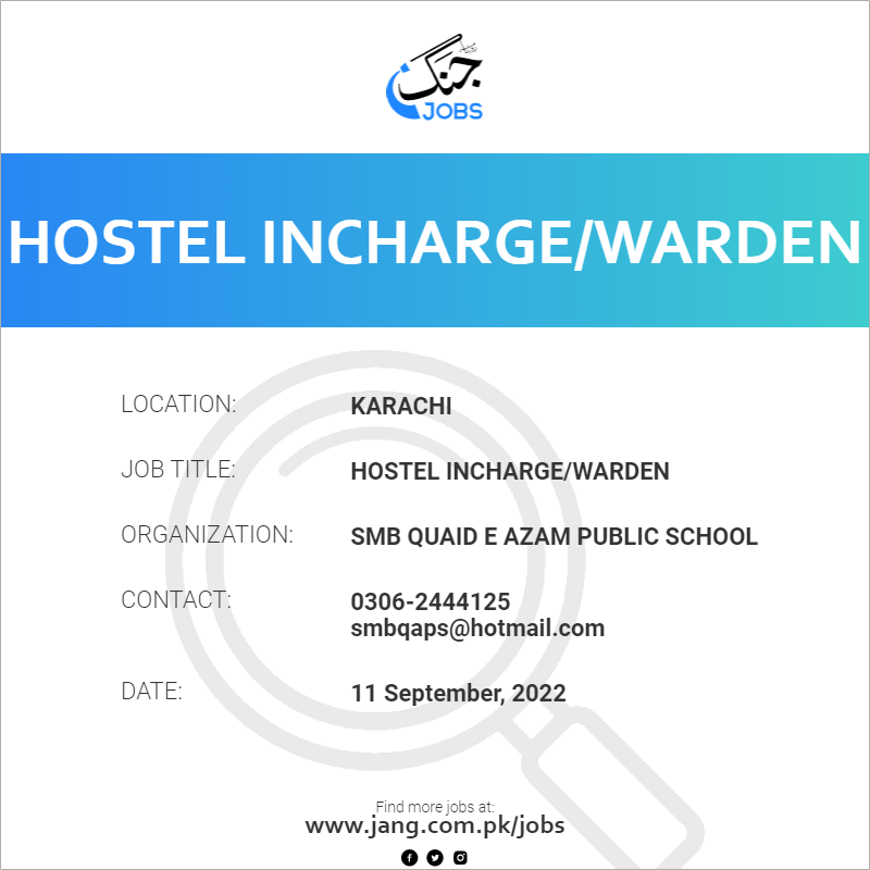 Hostel Incharge/Warden