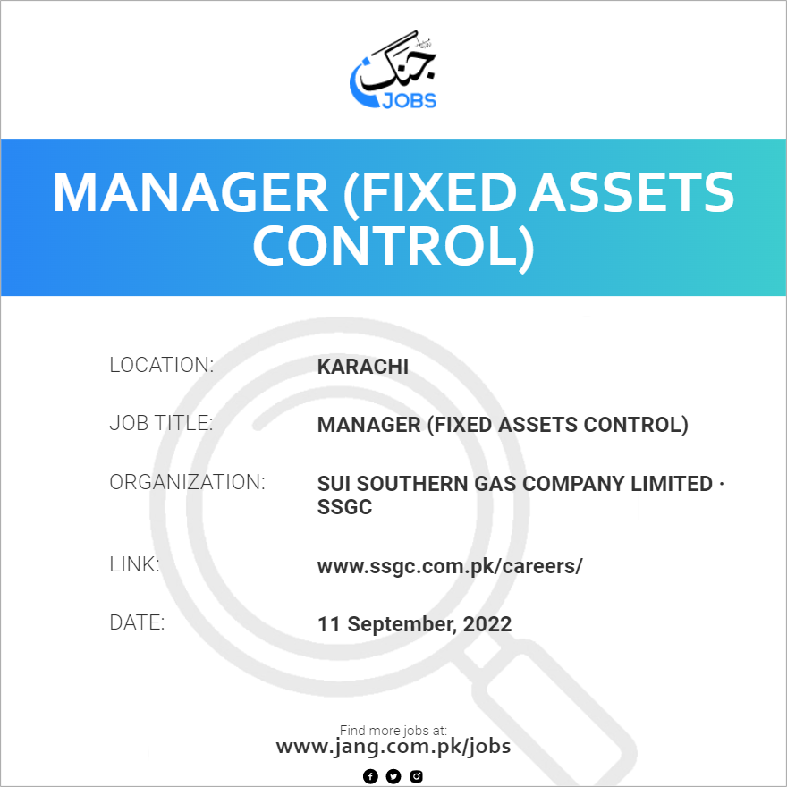 Manager (Fixed Assets Control)