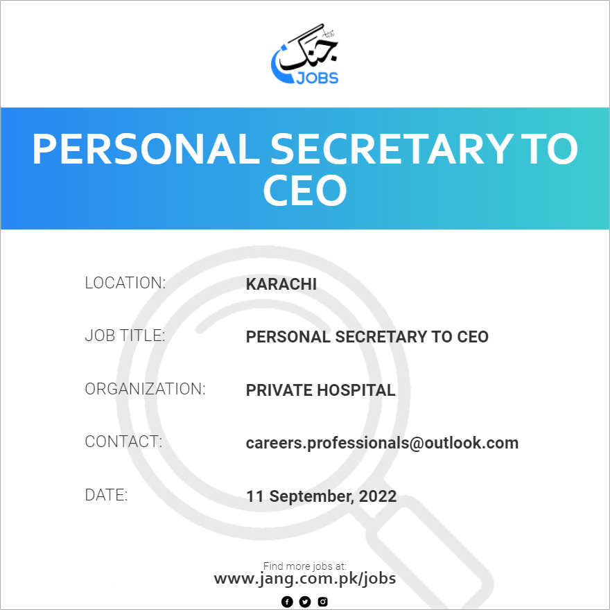 Personal Secretary To Ceo Job Private Hospital Jobs in Karachi 51446