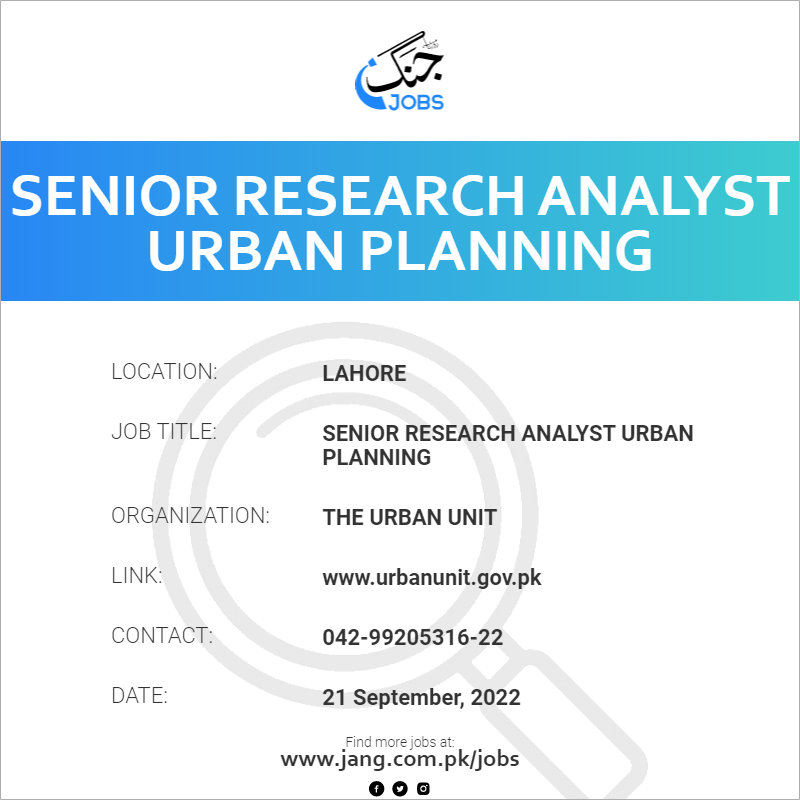 Senior Research Analyst Urban Planning