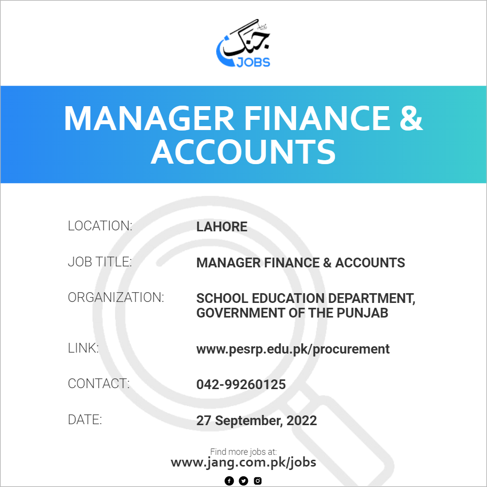 Manager Finance & Accounts