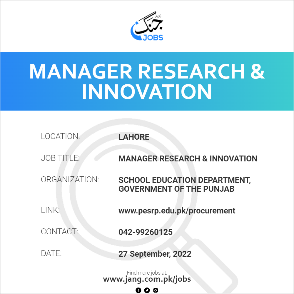 Manager Research & Innovation