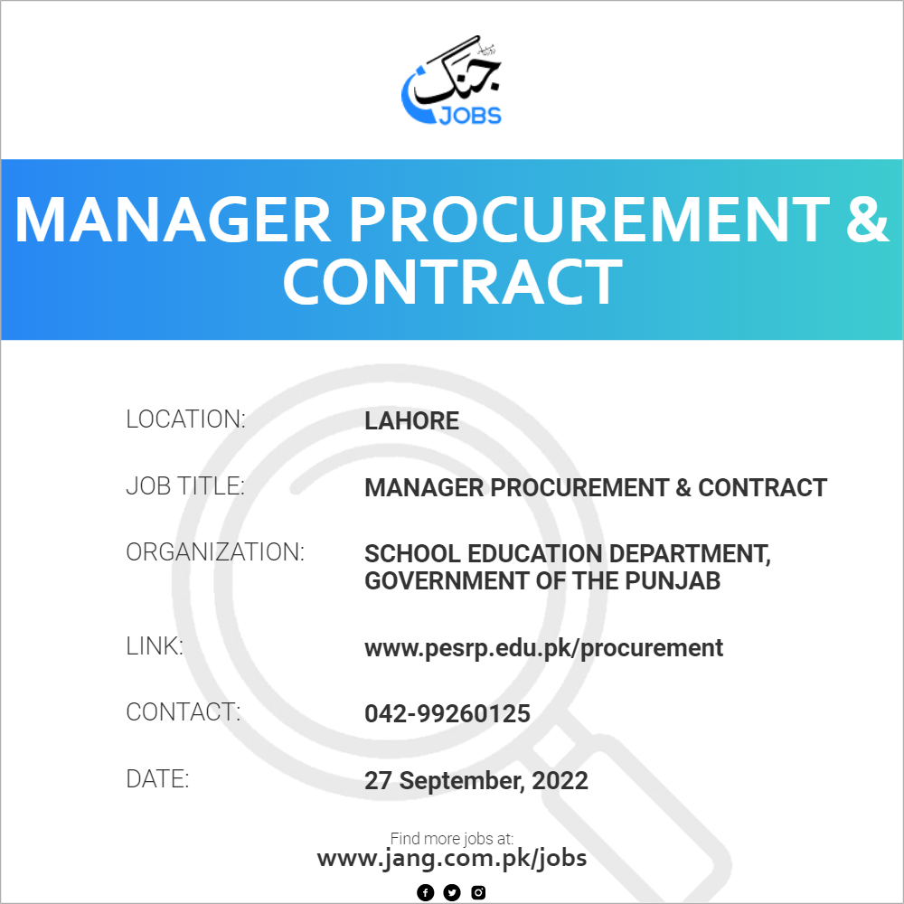 Manager Procurement & Contract