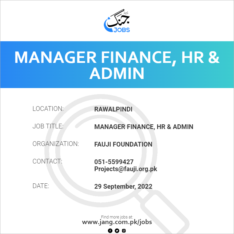 Manager Finance, HR & Admin