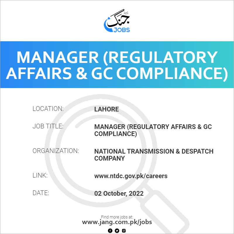 Manager (Regulatory Affairs & GC Compliance)
