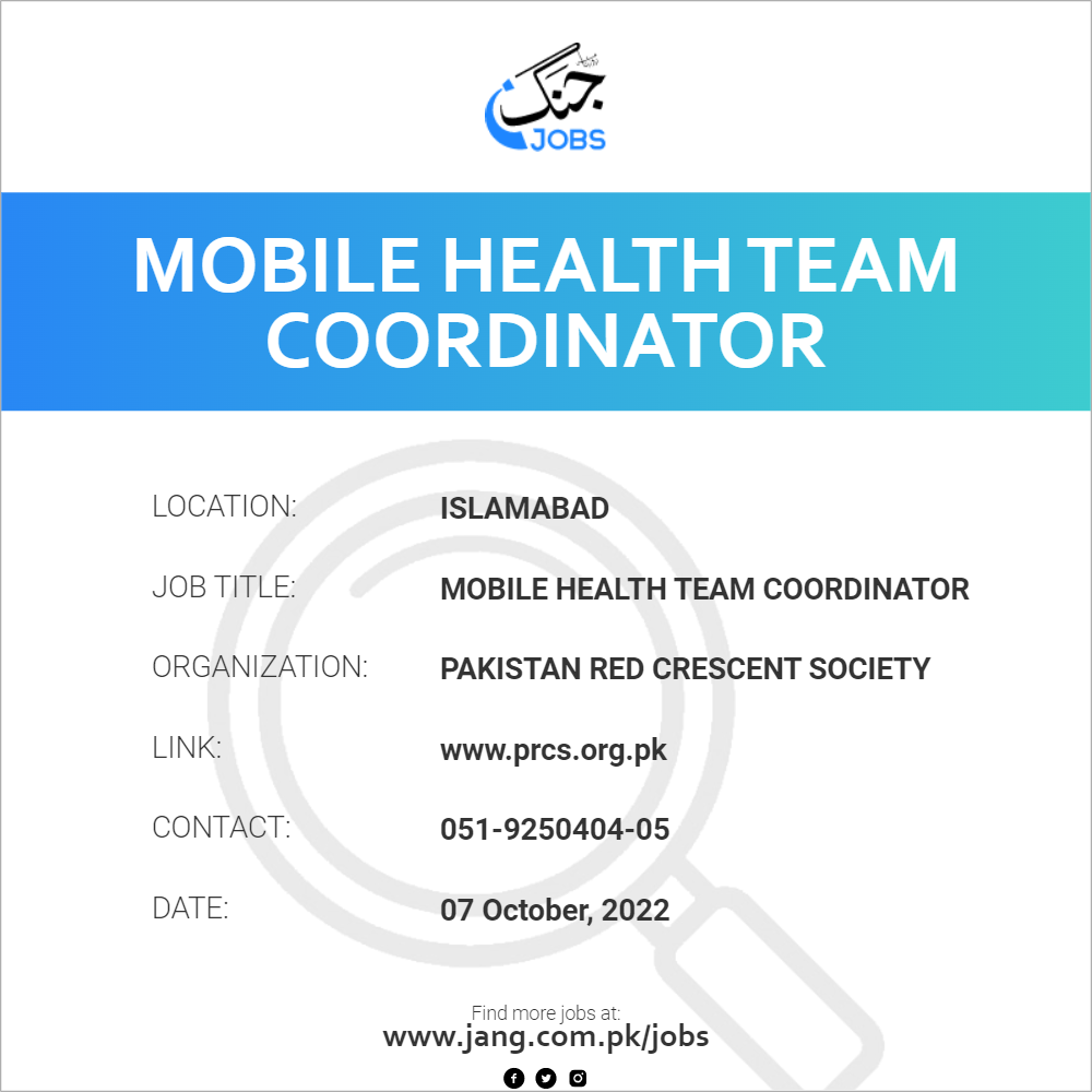 Mobile Health Team Coordinator Job Pakistan Red Crescent Society