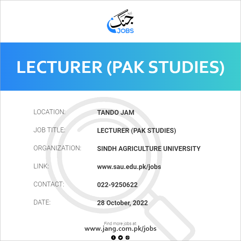 Lecturer (Pak Studies)