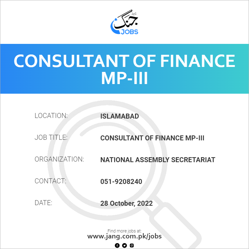Consultant Of Finance MP-III