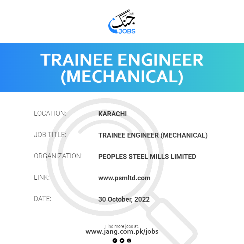 Trainee Engineer Mechanical Job Peoples Steel Mills Limited Jobs   54237 105008 Card 