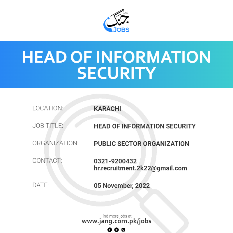 Head Of Information Security Job Public Sector Organization Jobs in