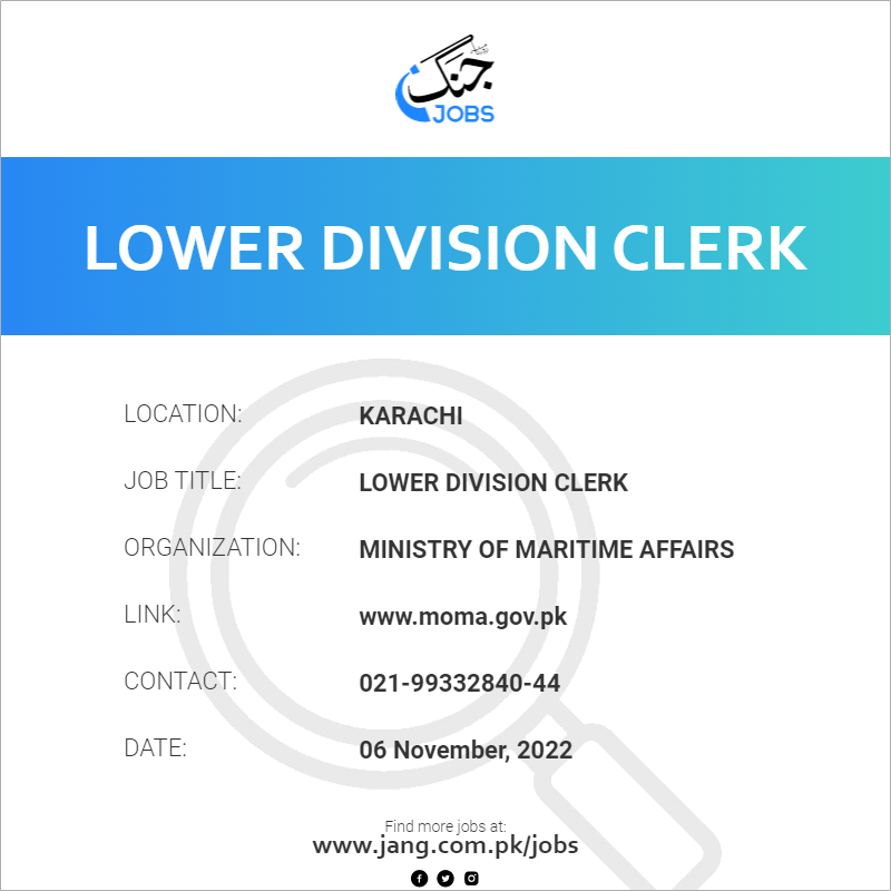 Lower Division Clerk Job Ministry Of Maritime Affairs Jobs In 