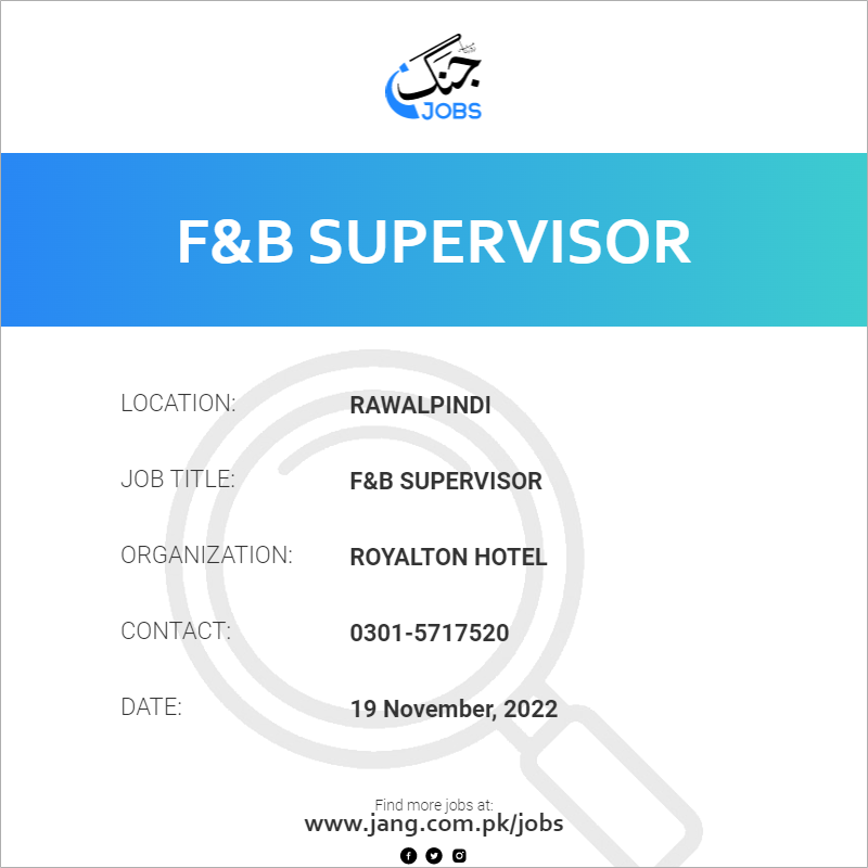 f-b-supervisor-job-royalton-hotel-jobs-in-rawalpindi-55461