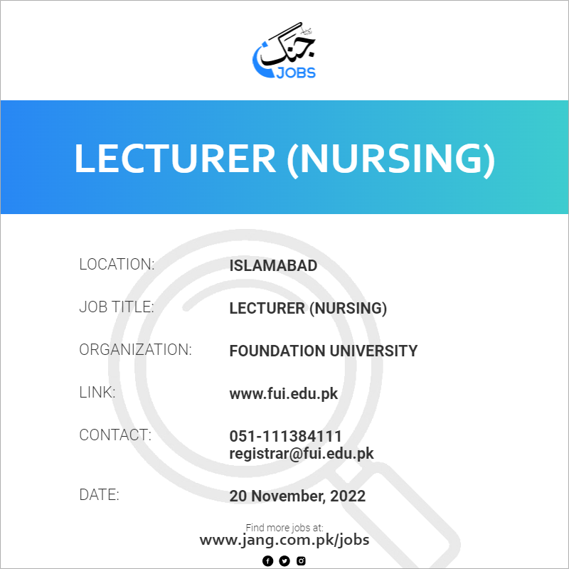 Lecturer nursing Job Foundation University Jobs In Islamabad 55572