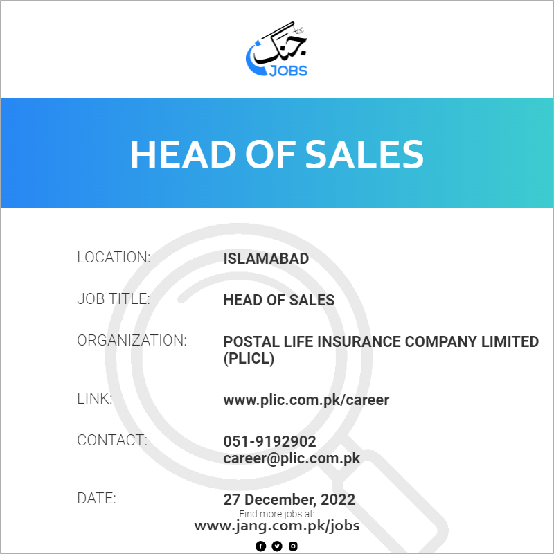 head-of-sales-job-postal-life-insurance-company-limited-plicl