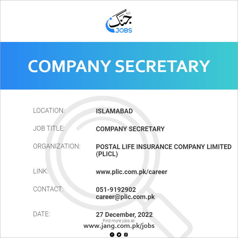 Company Secretary Job Postal Life Insurance Company Limited plicl company-secretary-job-postal-life-insurance-company-limited-plicl