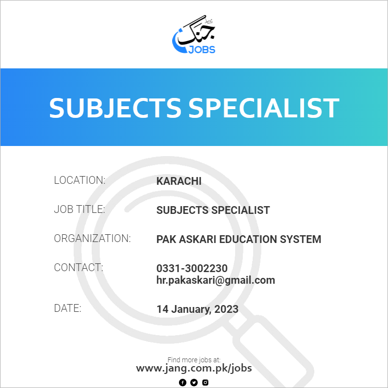 Subjects Specialist