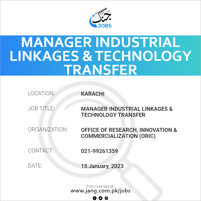 Manager Industrial Linkages & Technology Transfer