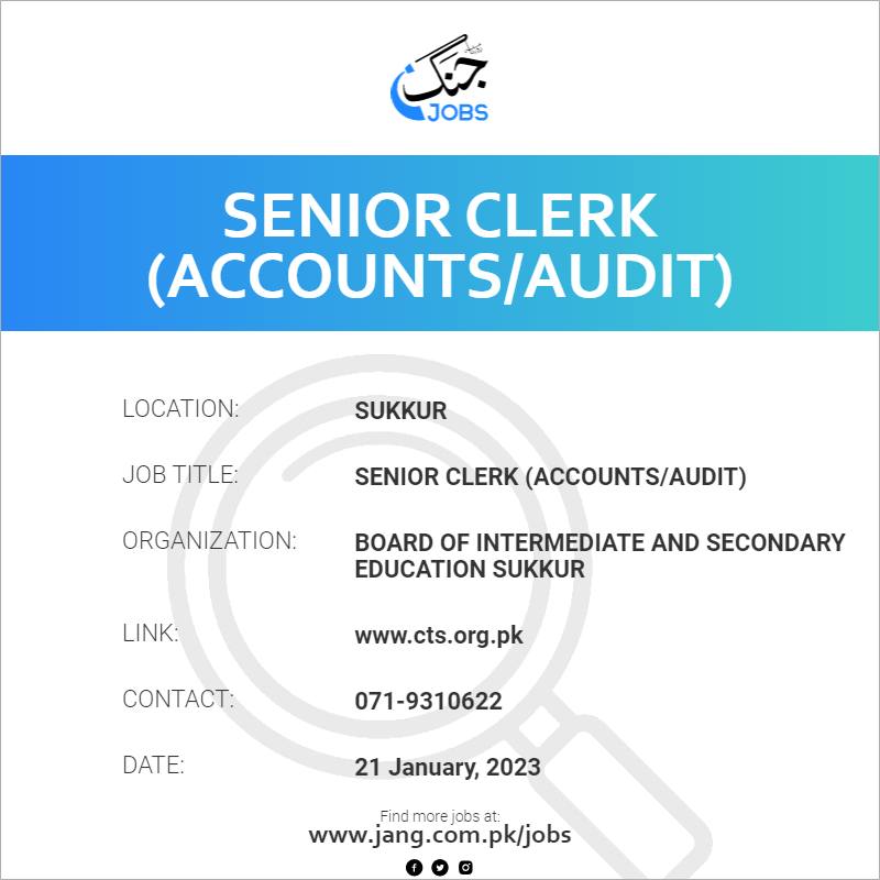 Senior Clerk (Accounts/Audit)